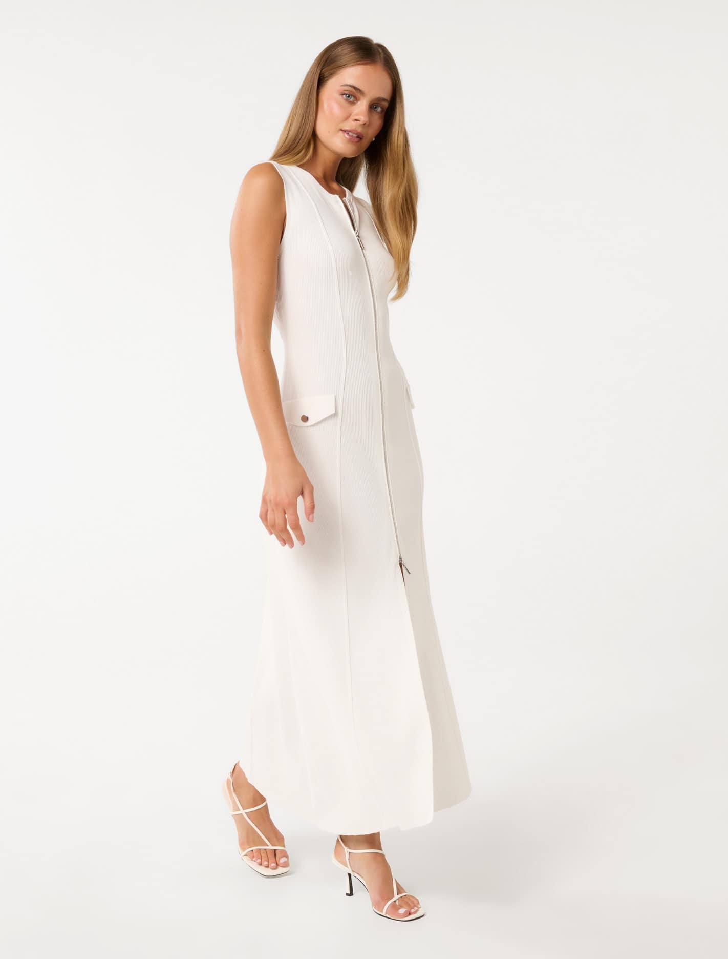 Maddie Zip Detail Midi Dress Porcelain