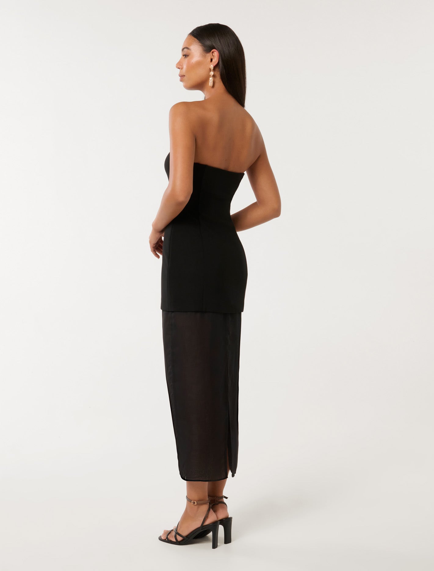 Pamela Sheer Strapless Midi Dress Black