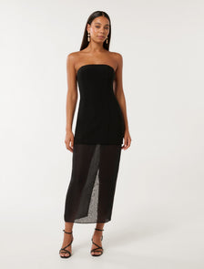 Pamela Sheer Strapless Midi Dress Black