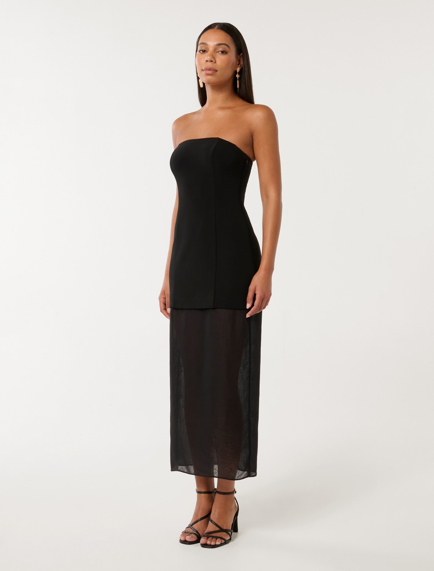 Pamela Sheer Strapless Midi Dress Black