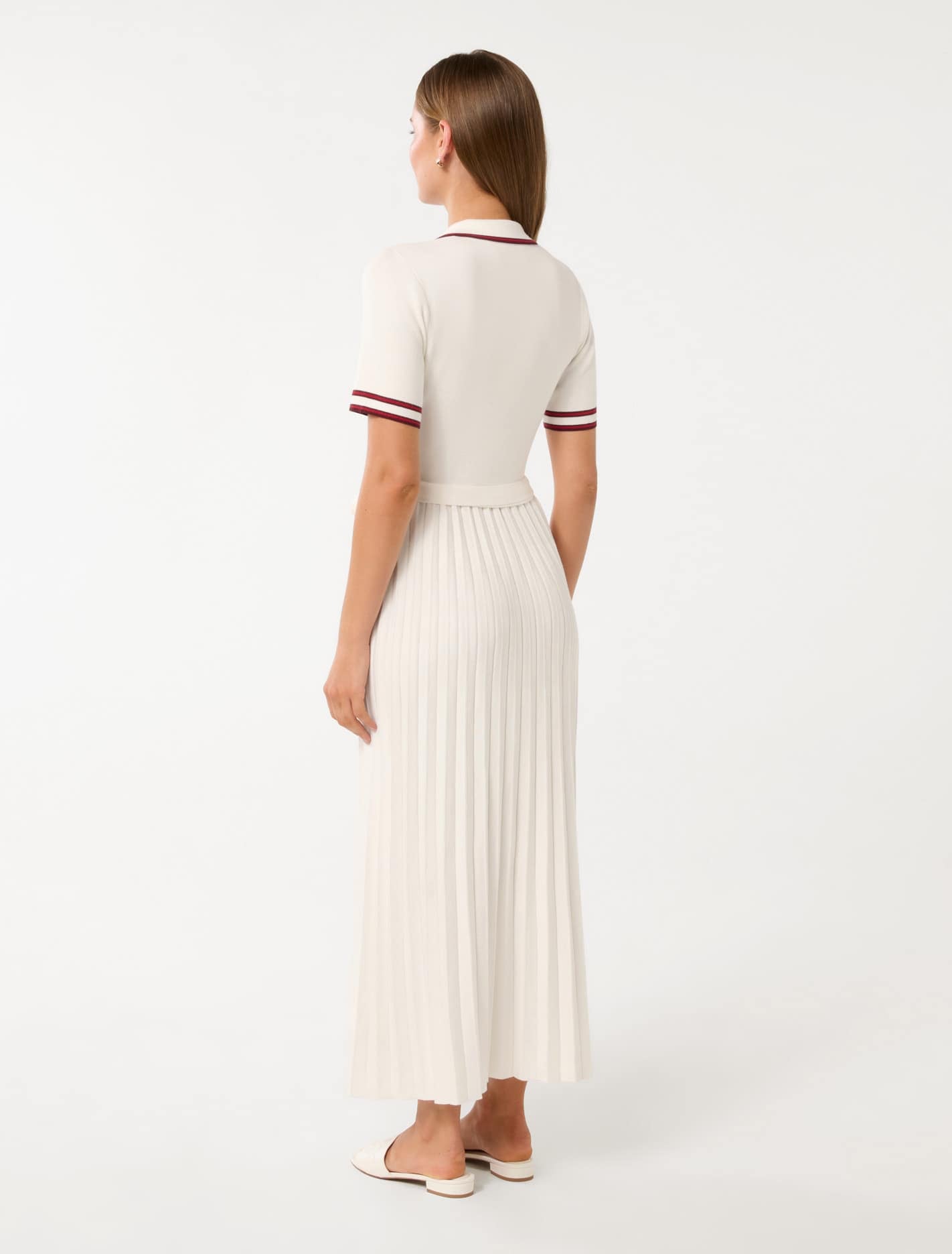 Andie Pleated Midi Dress Porcelain/Red Tipped
