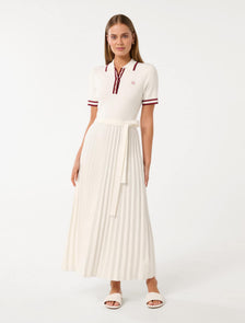 Andie Pleated Midi Dress Porcelain/Red Tipped