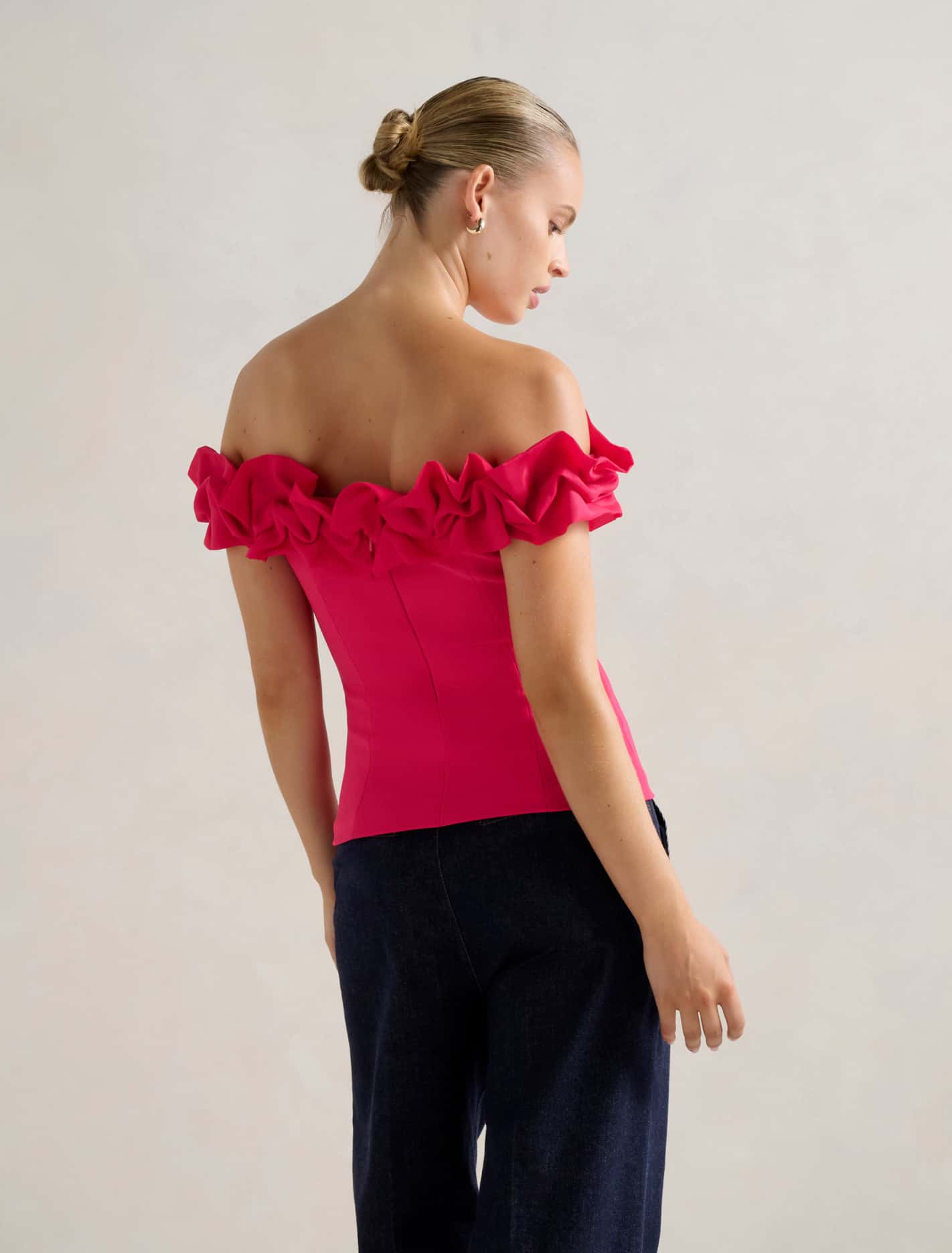 Stephanie Ruffle Off-Shoulder Top Bright Rose