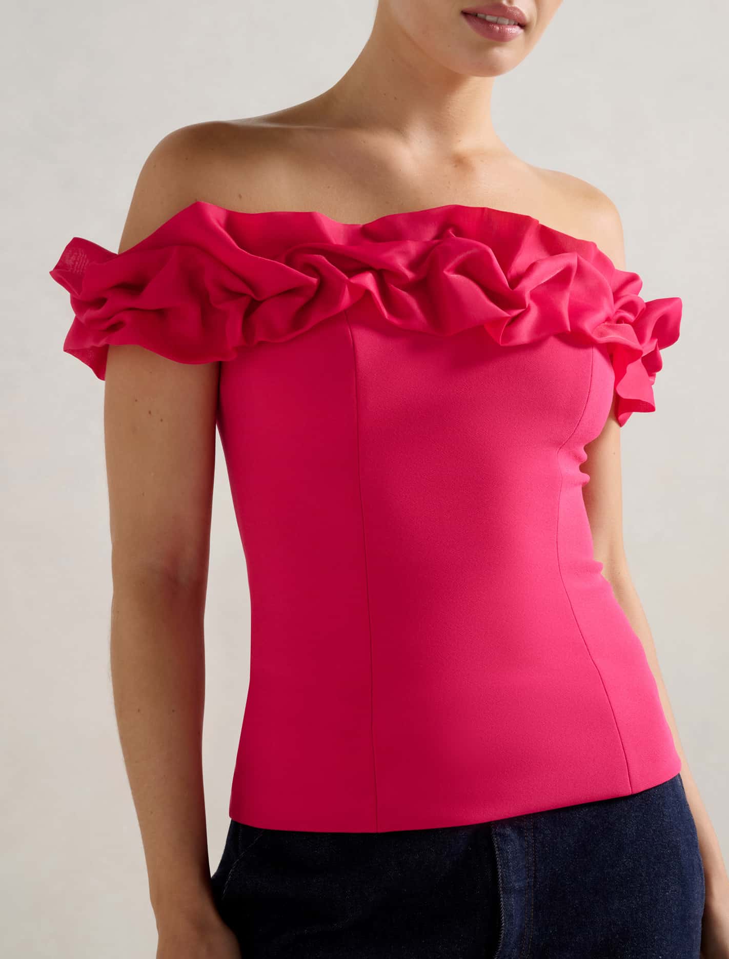 Stephanie Ruffle Off-Shoulder Top Bright Rose