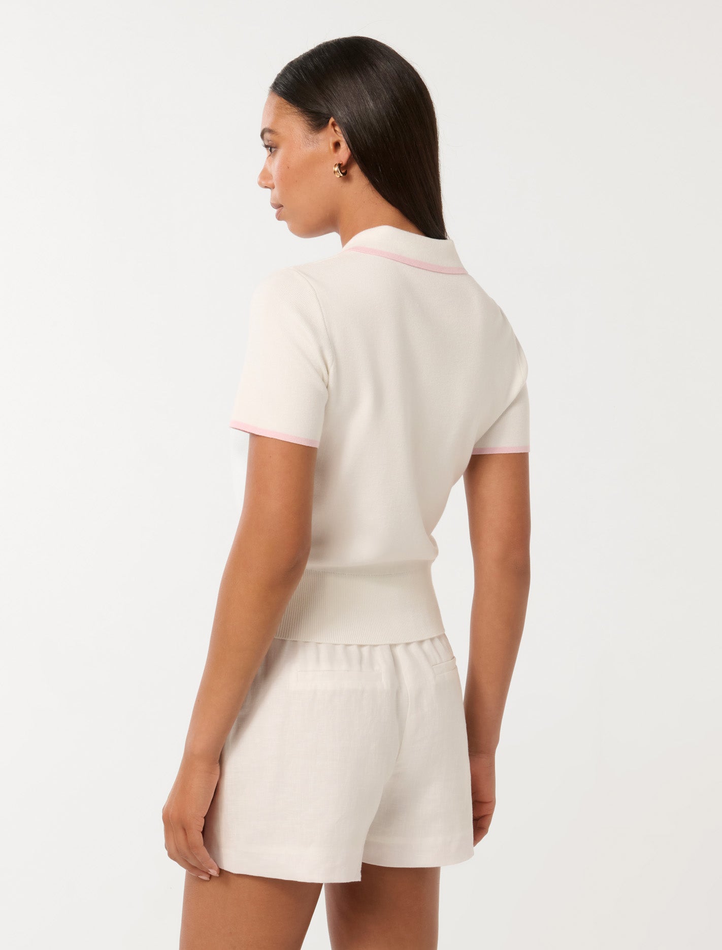 Polly Rib Polo Knit Top Porcelain/Pink