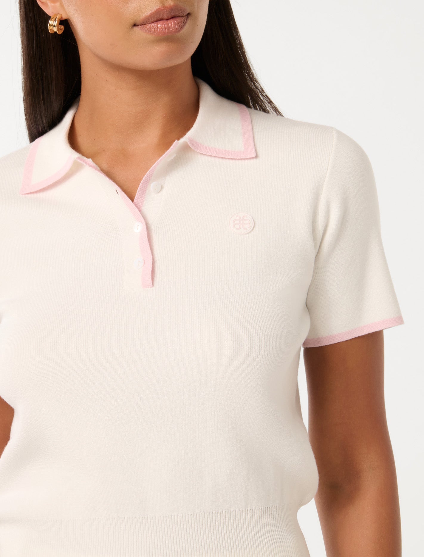 Polly Rib Polo Knit Top Porcelain/Pink