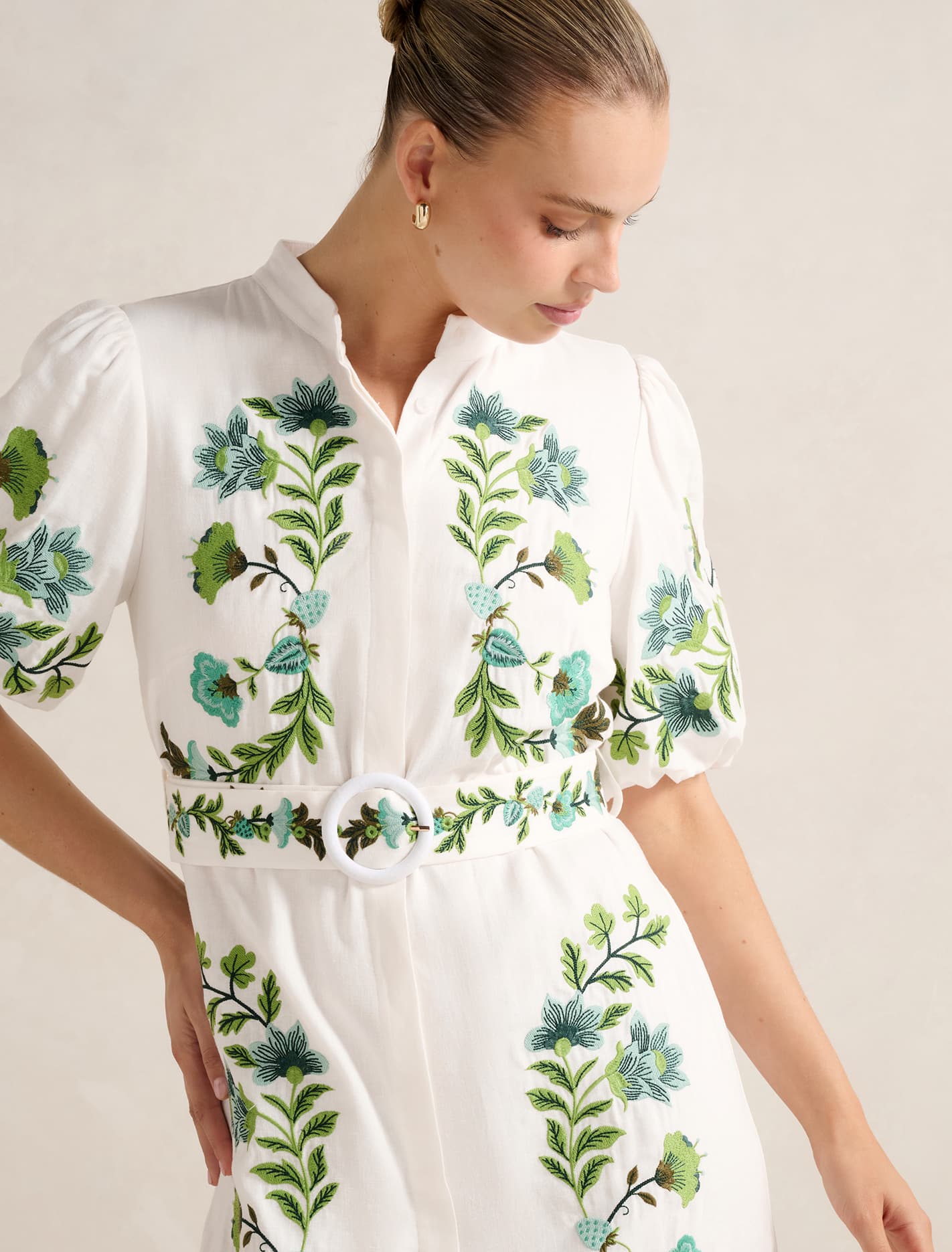 Beth Embroidered Shirt Dress Green Livia Floral