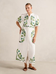 Beth Embroidered Shirt Dress Green Livia Floral