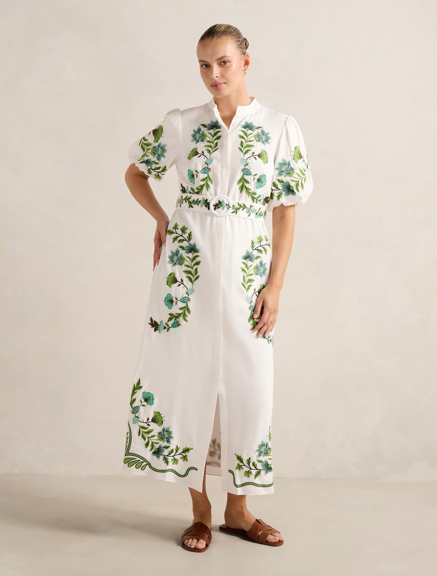 Beth Embroidered Shirt Dress Green Livia Floral