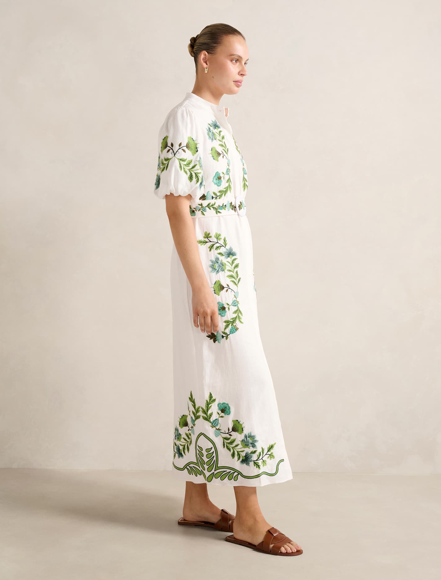 Beth Embroidered Shirt Dress Green Livia Floral