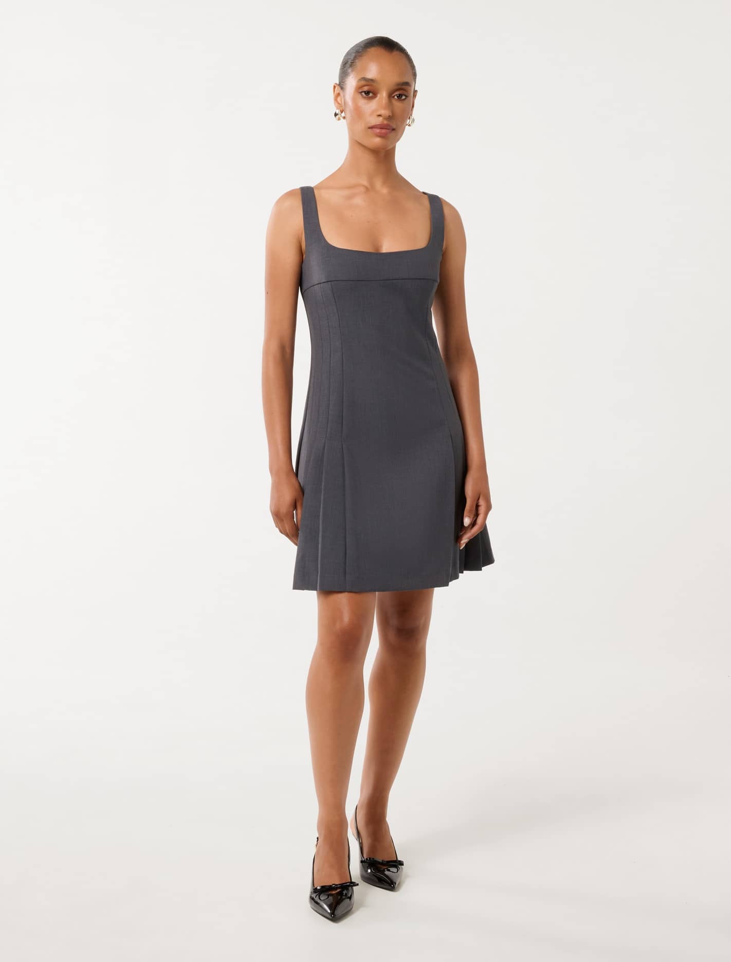 Eada Petite Pleated Mini Dress Grey Marle Co-ord