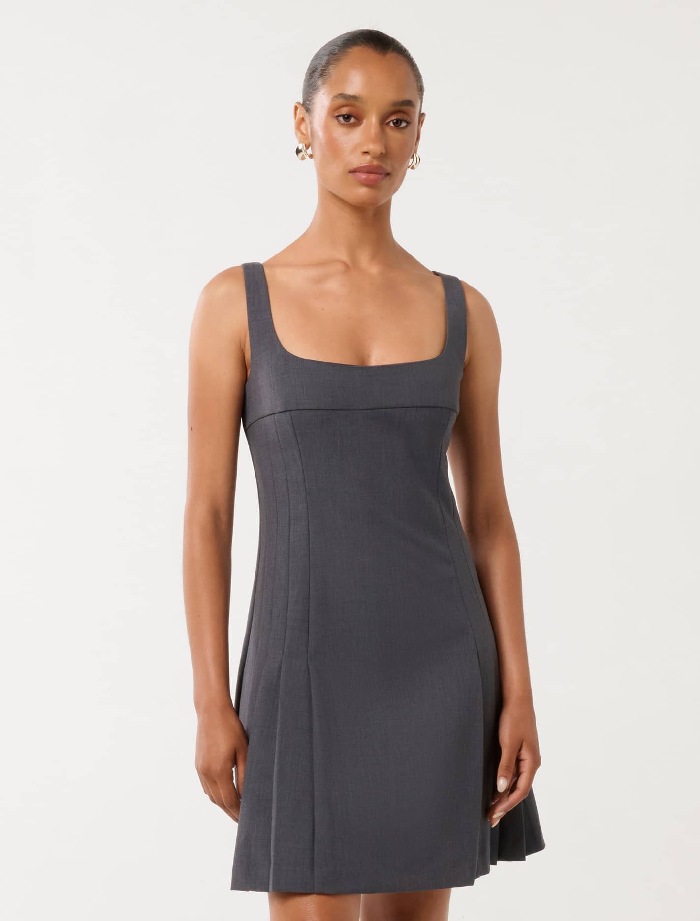 Eada Petite Pleated Mini Dress Grey Marle Co-ord
