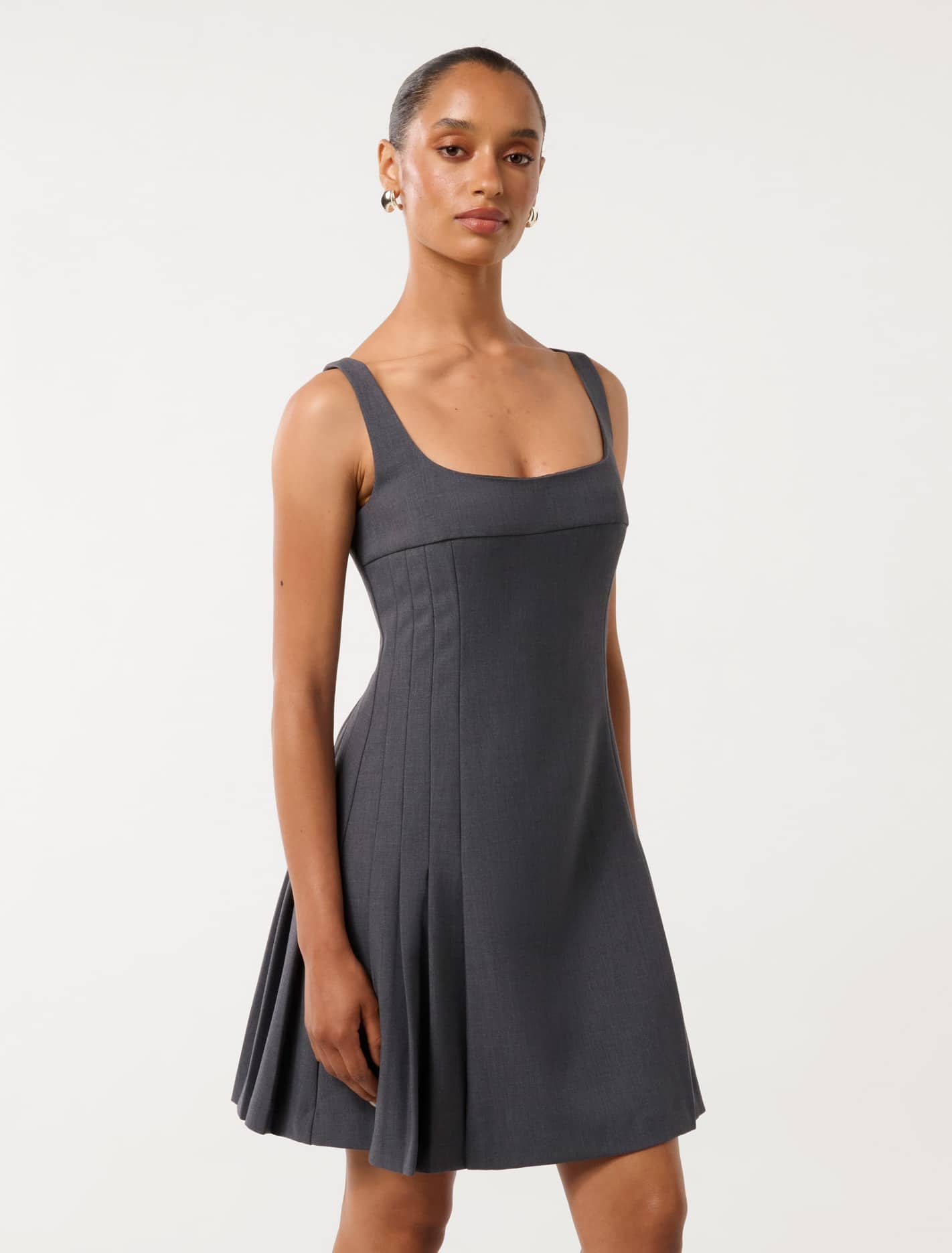 Eada Petite Pleated Mini Dress Grey Marle Co-ord