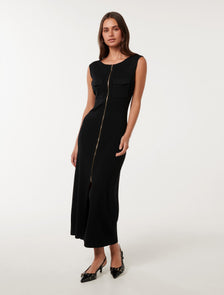 Harriet Zip Through Midi Dress Black