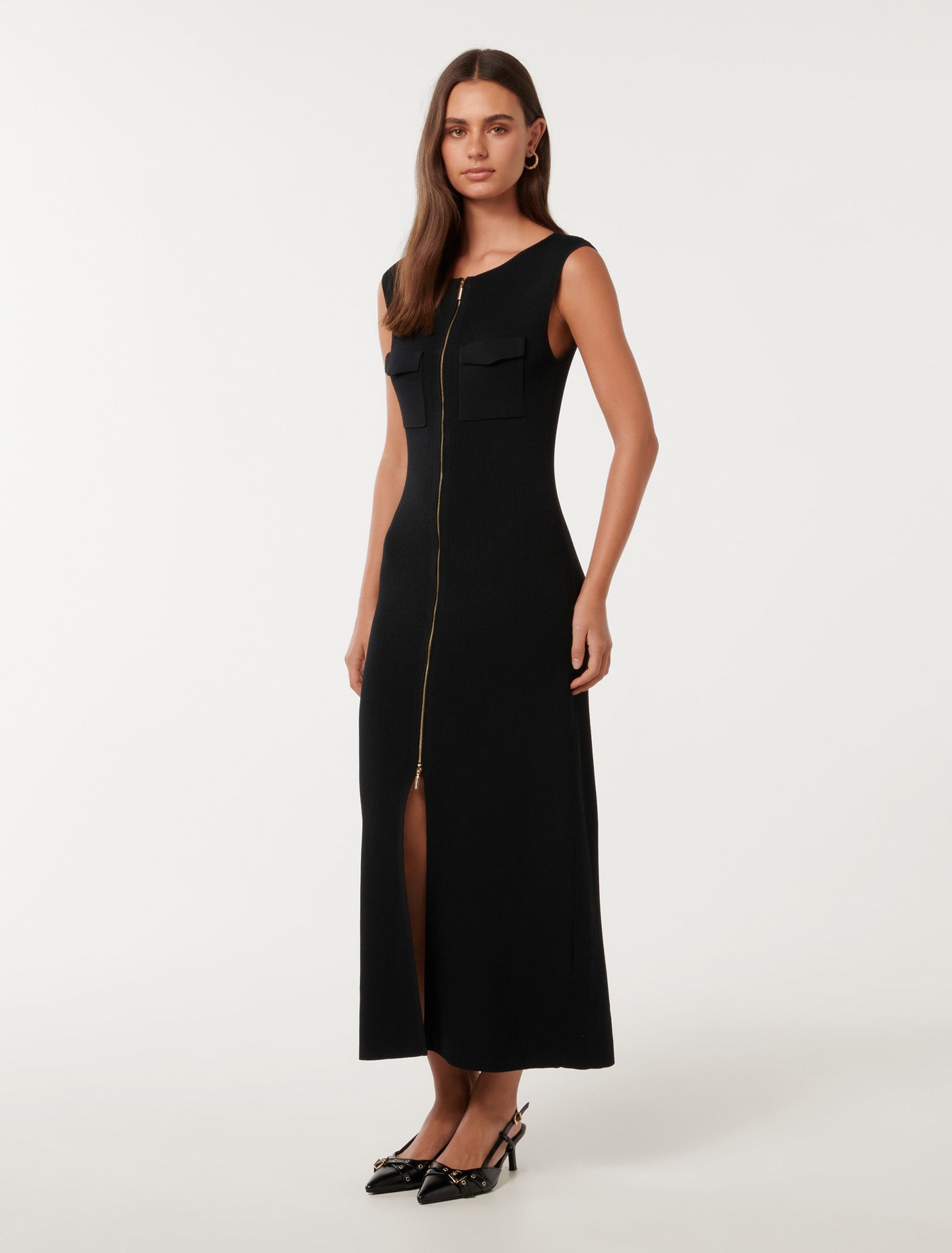 Harriet Zip Through Midi Dress Black