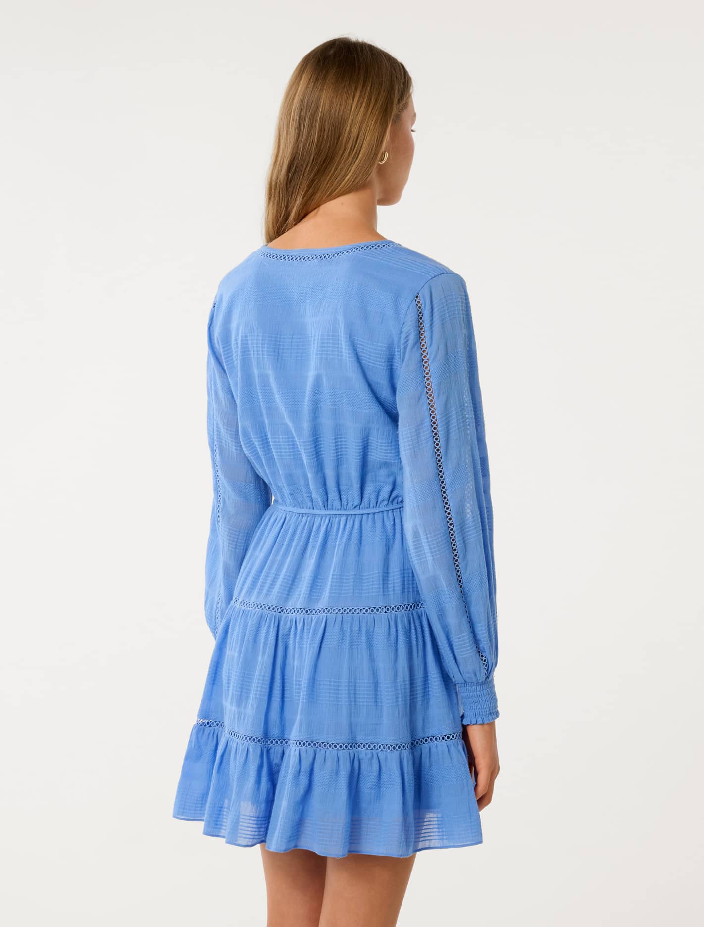 Raini Long-Sleeve Cotton Mini Dress Blue Lake