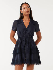 Emmy Lace Trim Mini Dress Navy