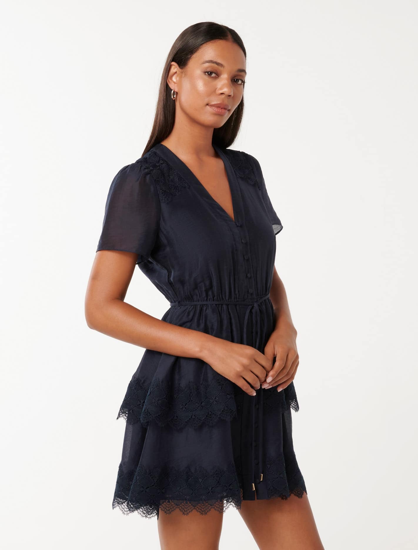 Emmy Lace Trim Mini Dress Navy