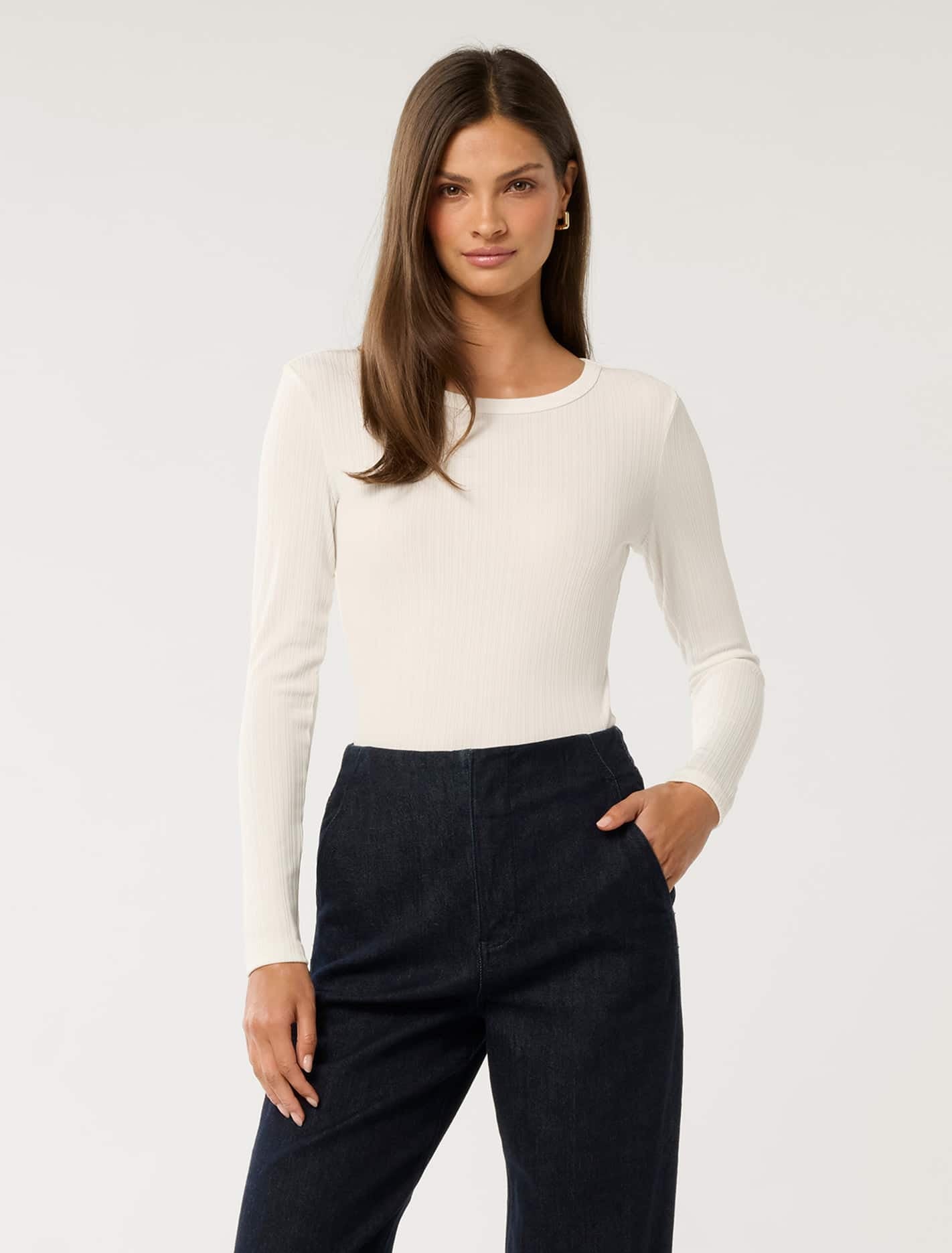 Miller Crew-Neck Rib Top Porcelain