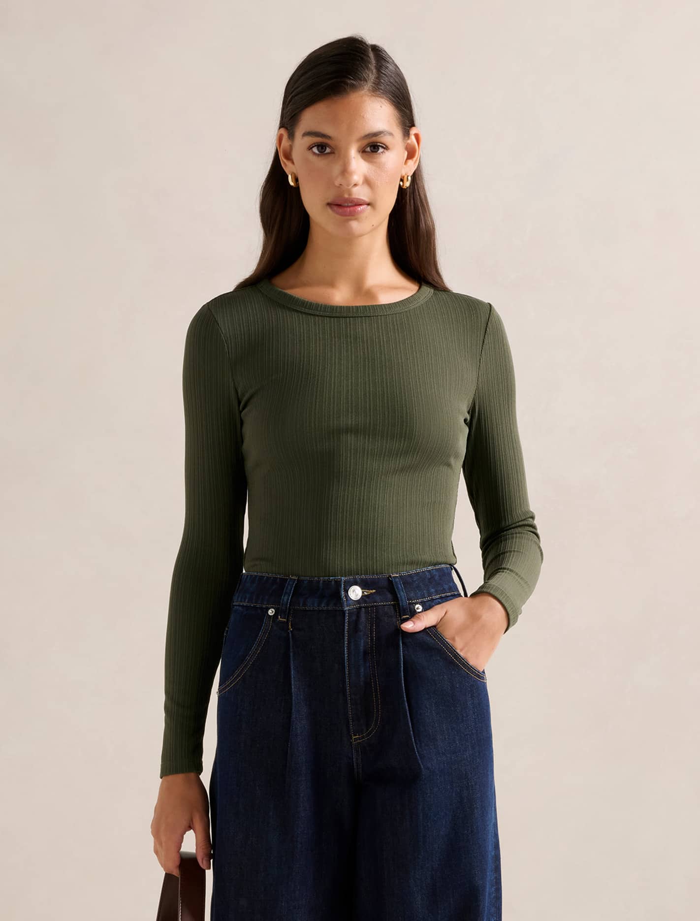 Miller Crew Neck Rib Top Olive Green
