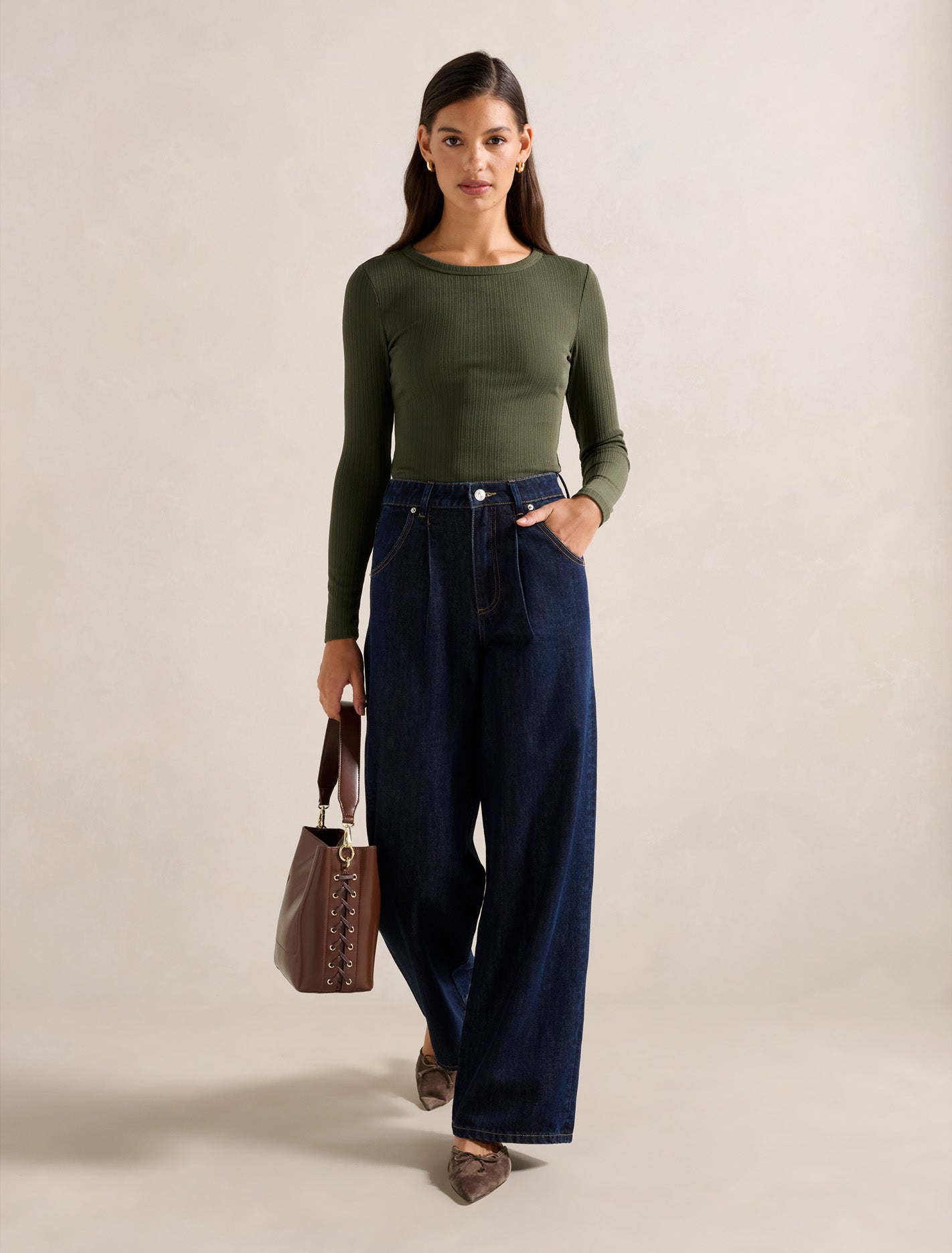 Miller Crew Neck Rib Top Olive Green