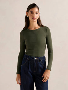 Miller Crew Neck Rib Top Olive Green
