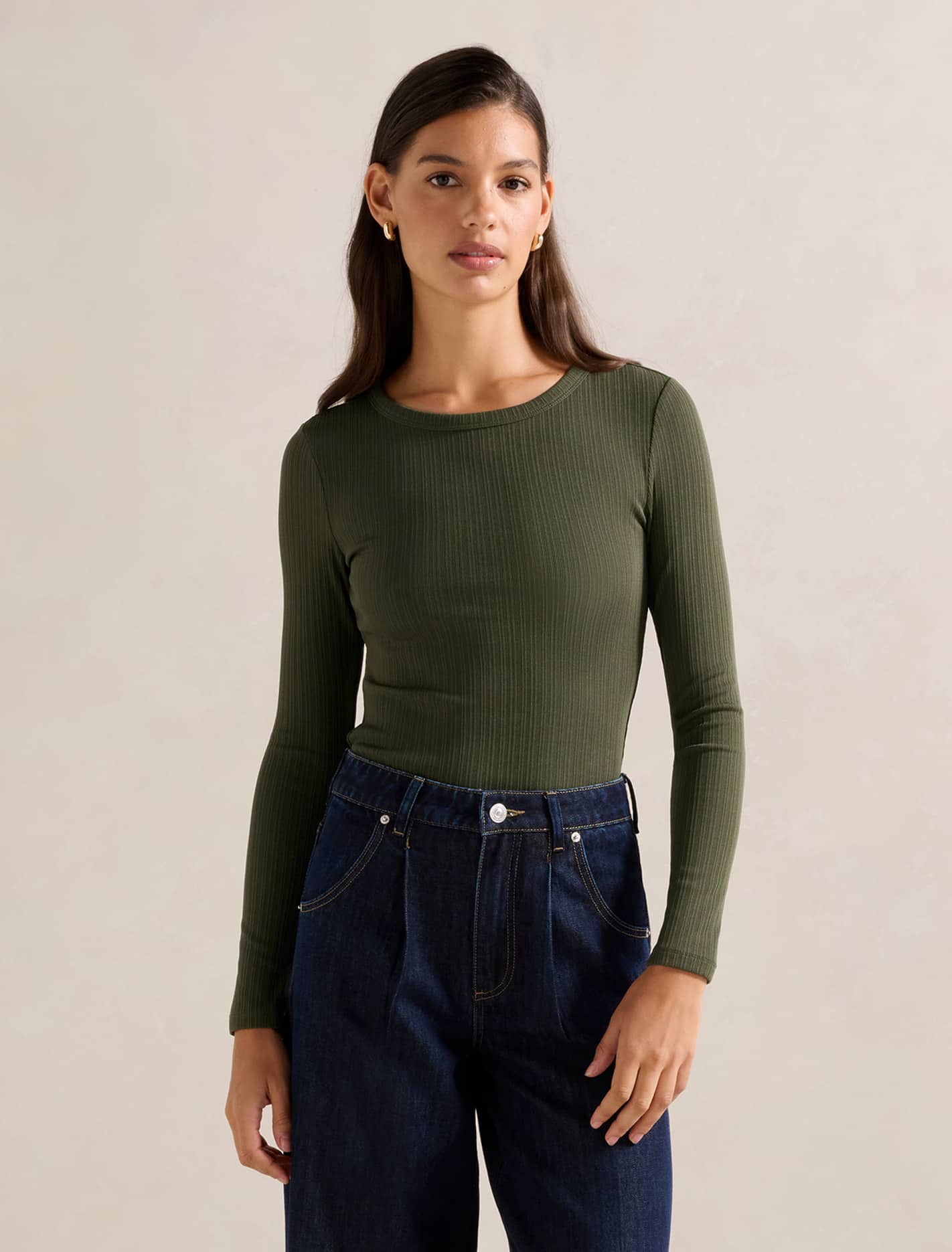 Miller Crew Neck Rib Top Olive Green