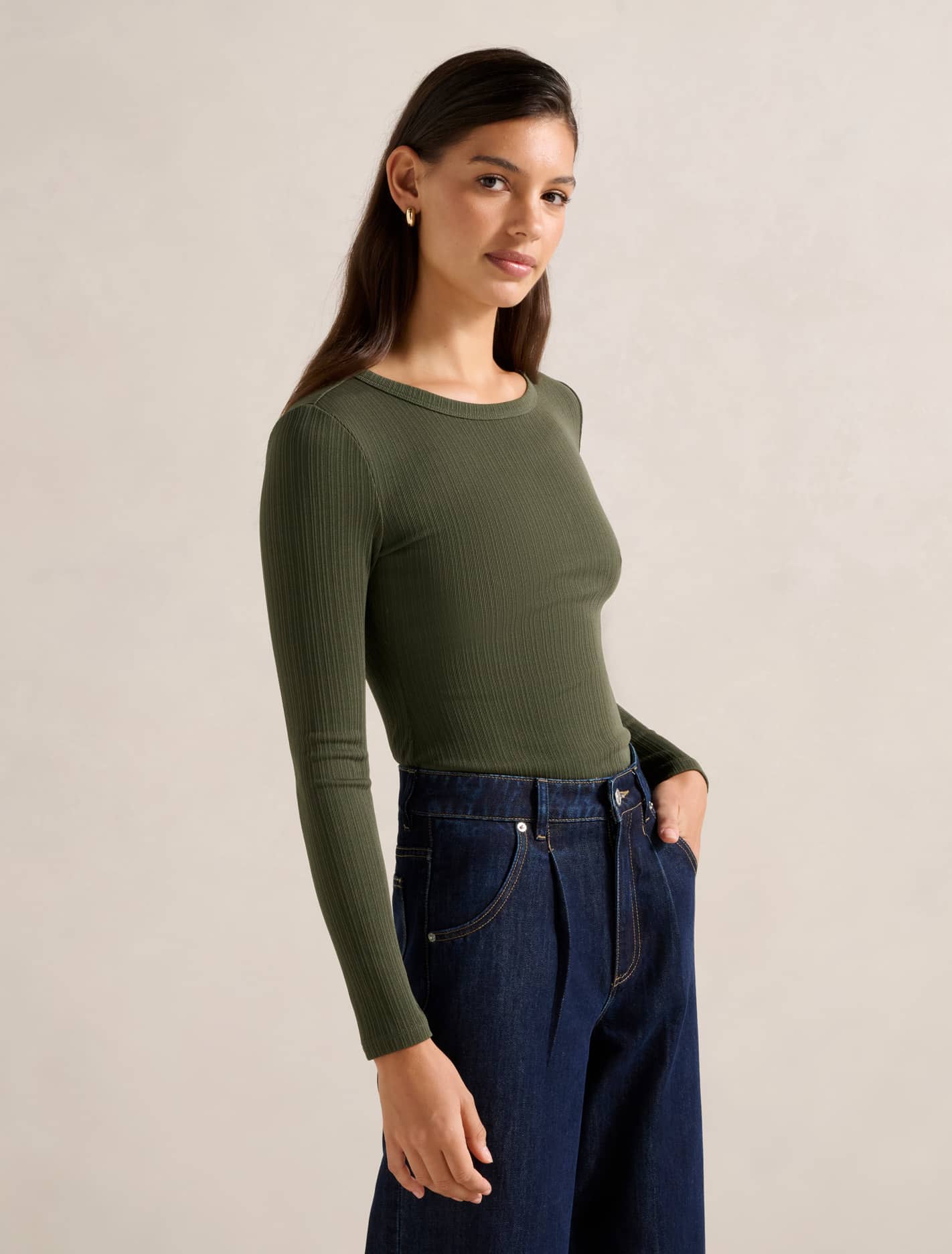 Miller Crew Neck Rib Top Olive Green