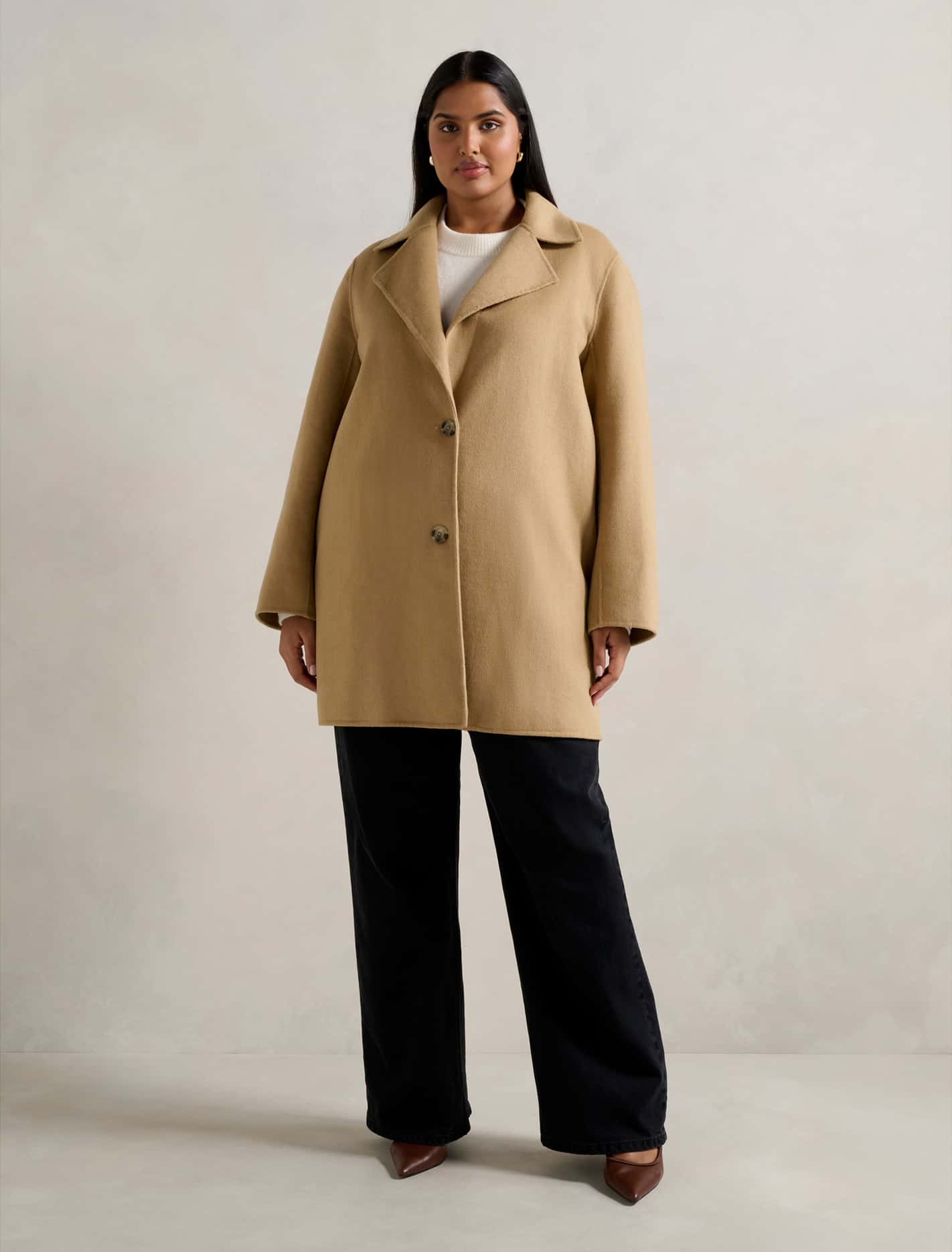 Madi Felled Mid Length Coat Camel
