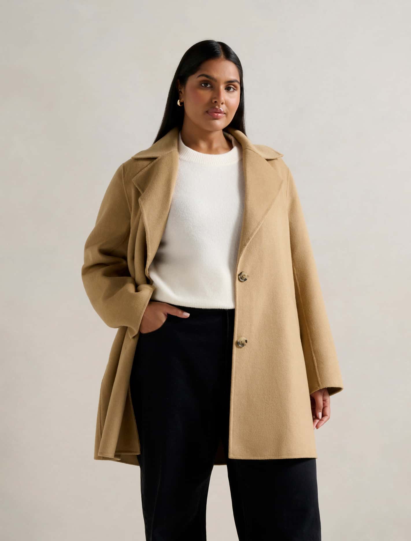 Madi Felled Mid Length Coat Camel
