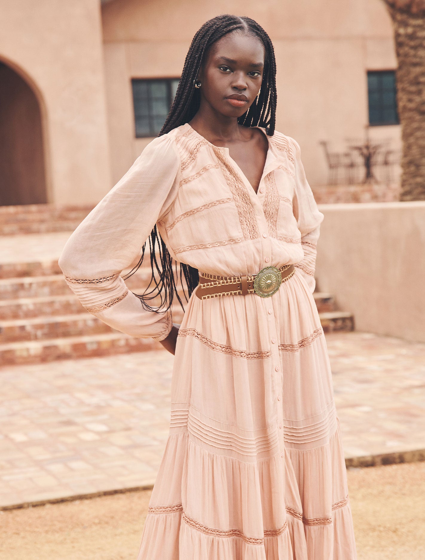 Frankie Lace Trim Dress Blush