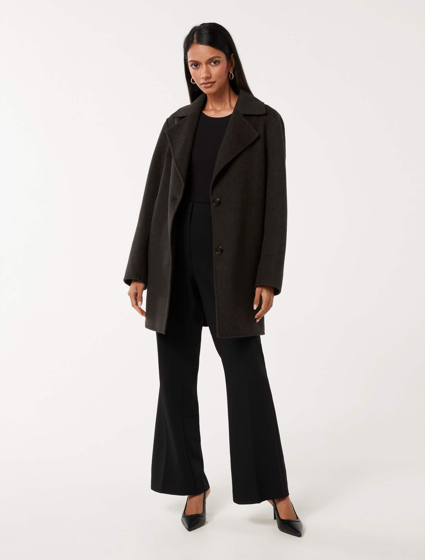 Madi Petite Felled Mid Length Coat Chocolate