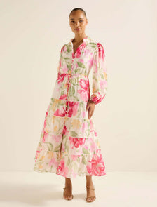 Jessie Button-Down Midi Dress Red Lyell Floral