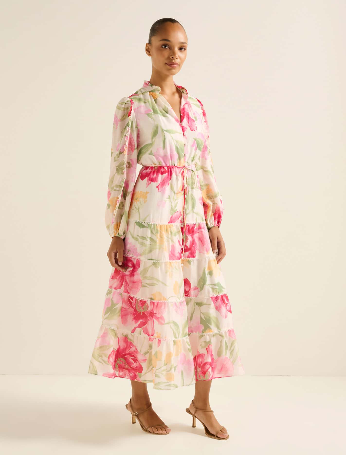 Jessie Button-Down Midi Dress Red Lyell Floral
