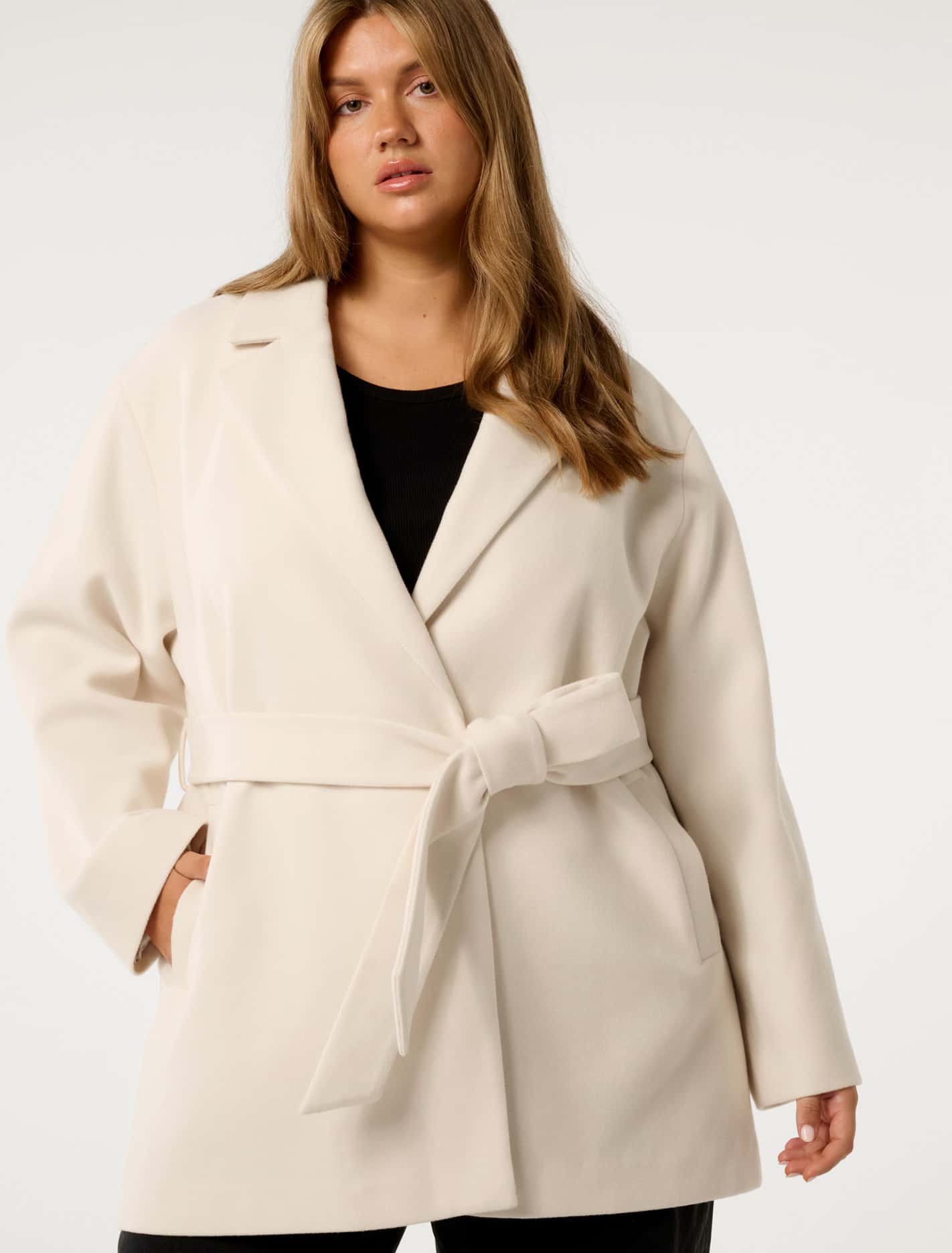 Adele Curve Wrap Coat Cream