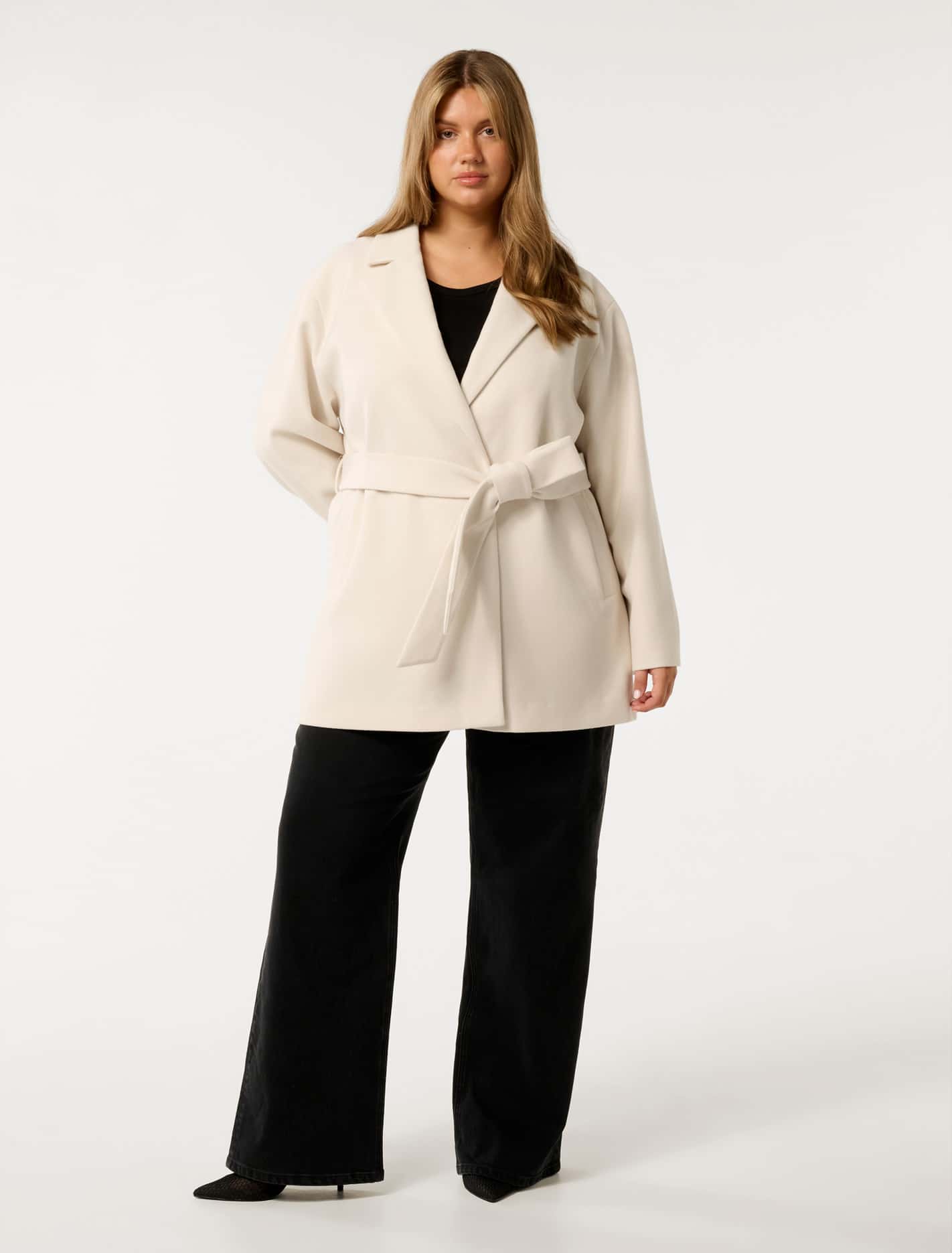 Adele Curve Wrap Coat Cream