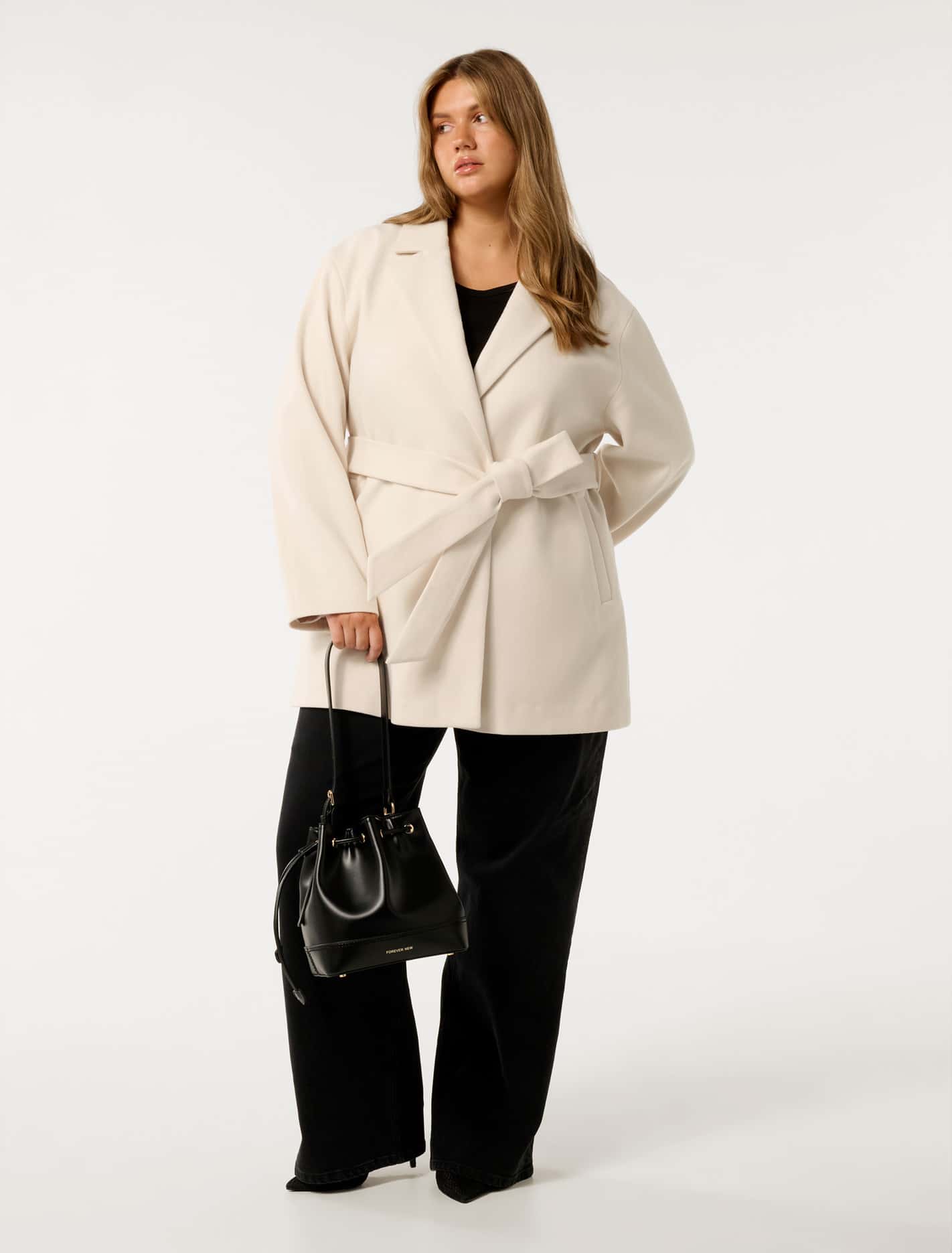Adele Curve Wrap Coat Cream