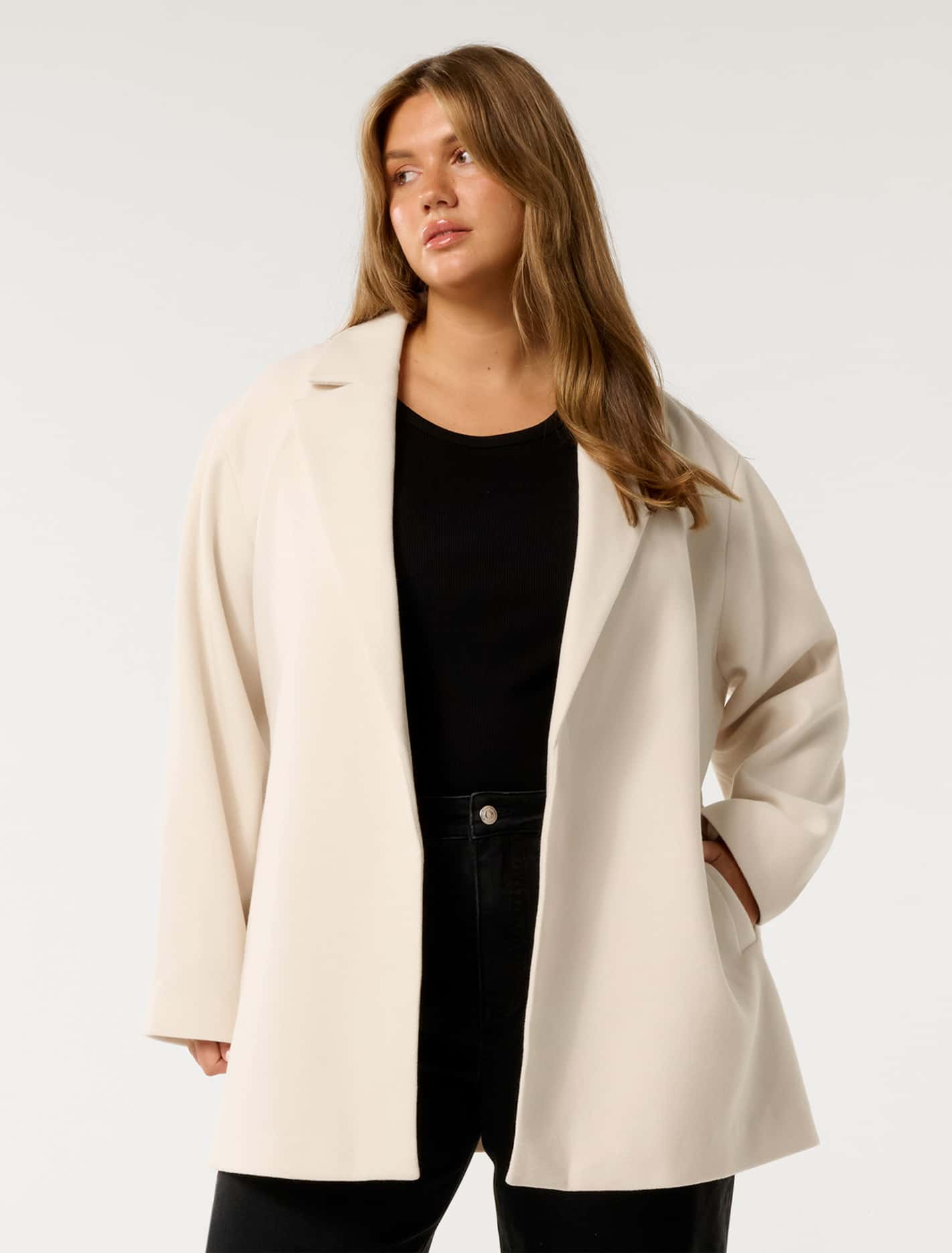 Adele Curve Wrap Coat Cream