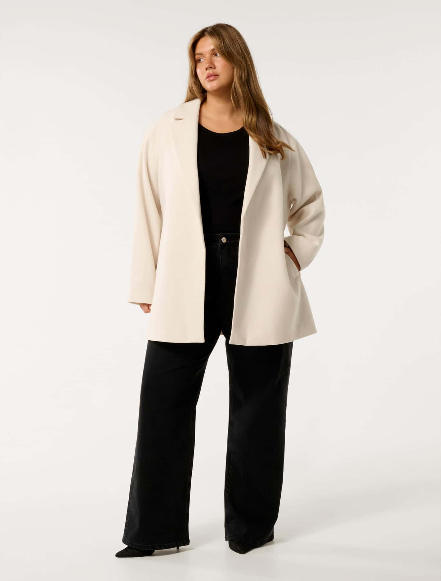 Adele Curve Wrap Coat Cream