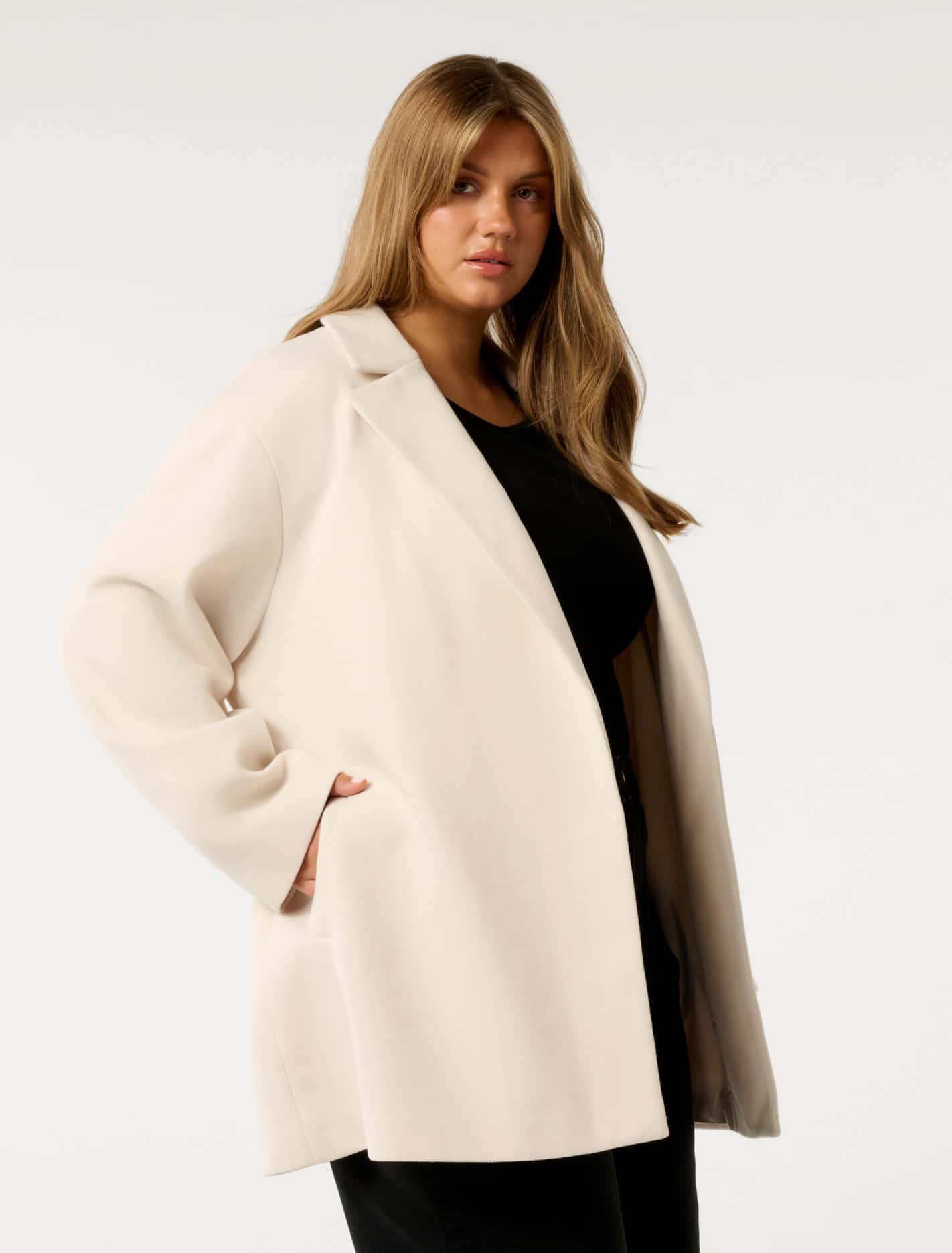Adele Curve Wrap Coat Cream