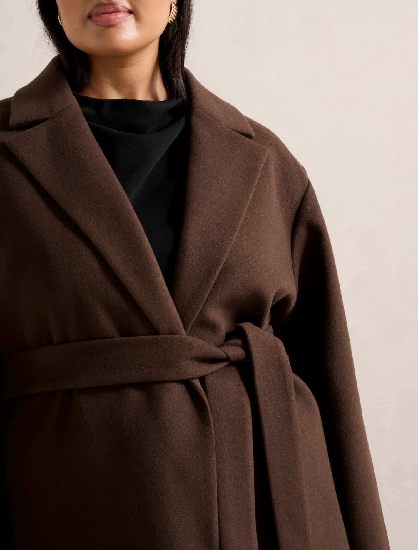 Adele Curve Wrap Coat Chocolate