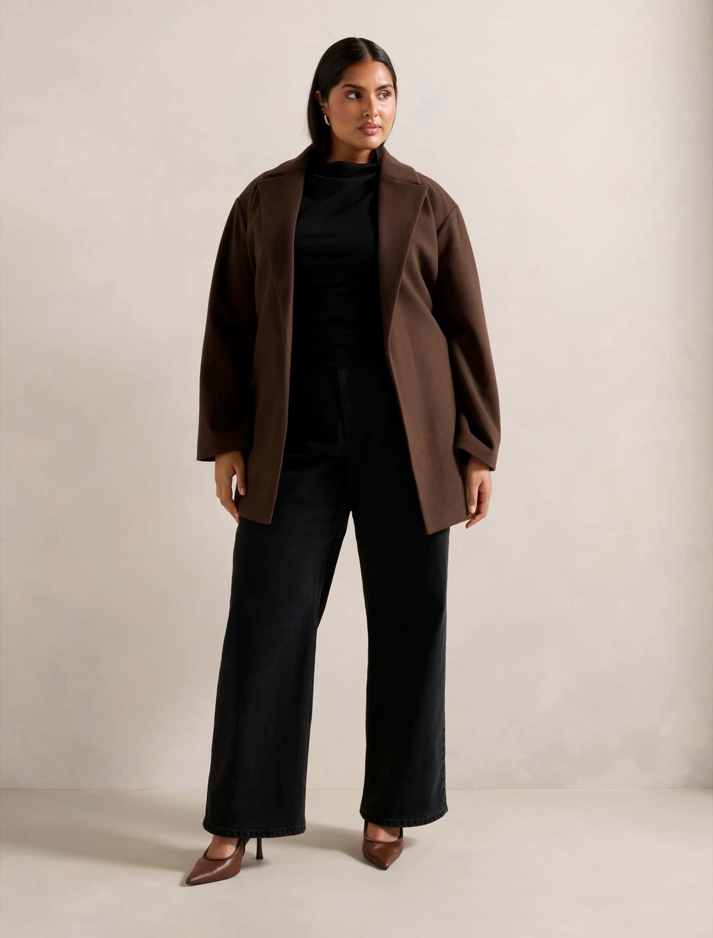 Adele Curve Wrap Coat Chocolate
