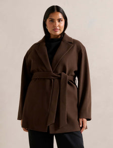 Adele Curve Wrap Coat Chocolate