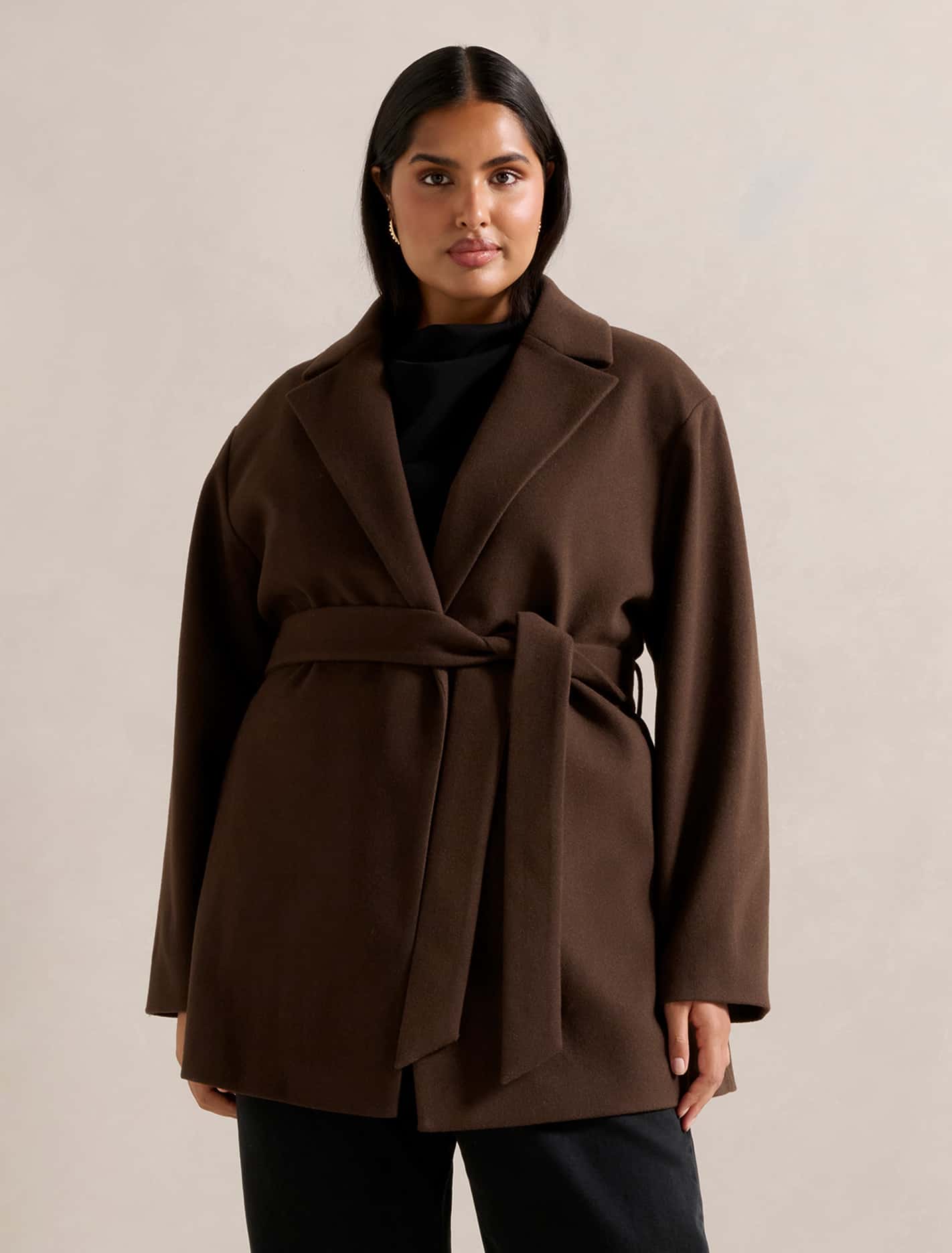 Adele Curve Wrap Coat Chocolate
