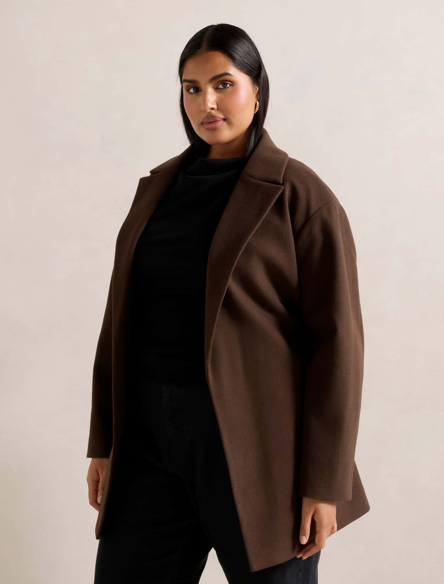 Adele Curve Wrap Coat Chocolate