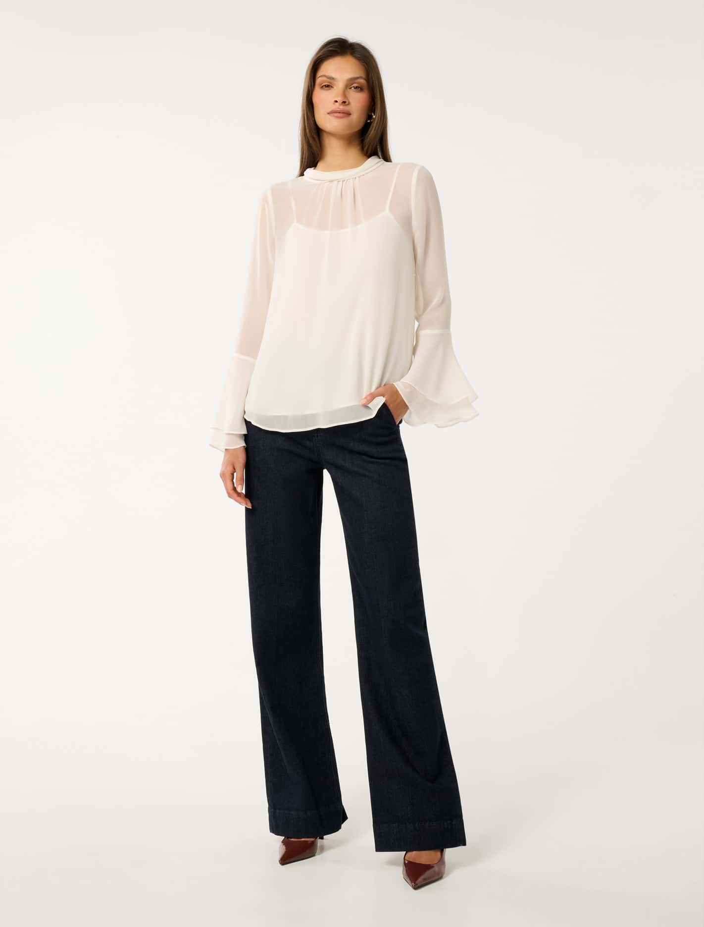 Edwina Sheer Blouse Porcelain