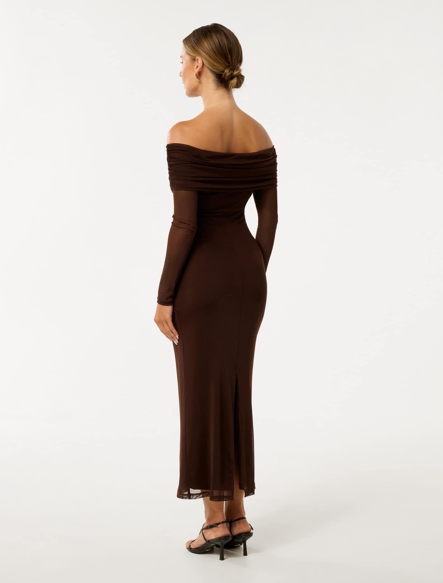 Minnie Petite Bardot Midi Dress Chocolate