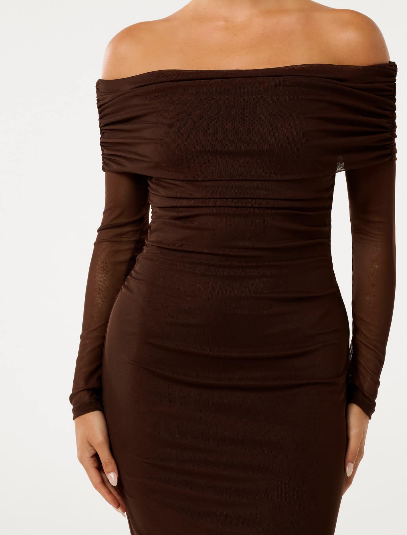 Minnie Petite Bardot Midi Dress Chocolate