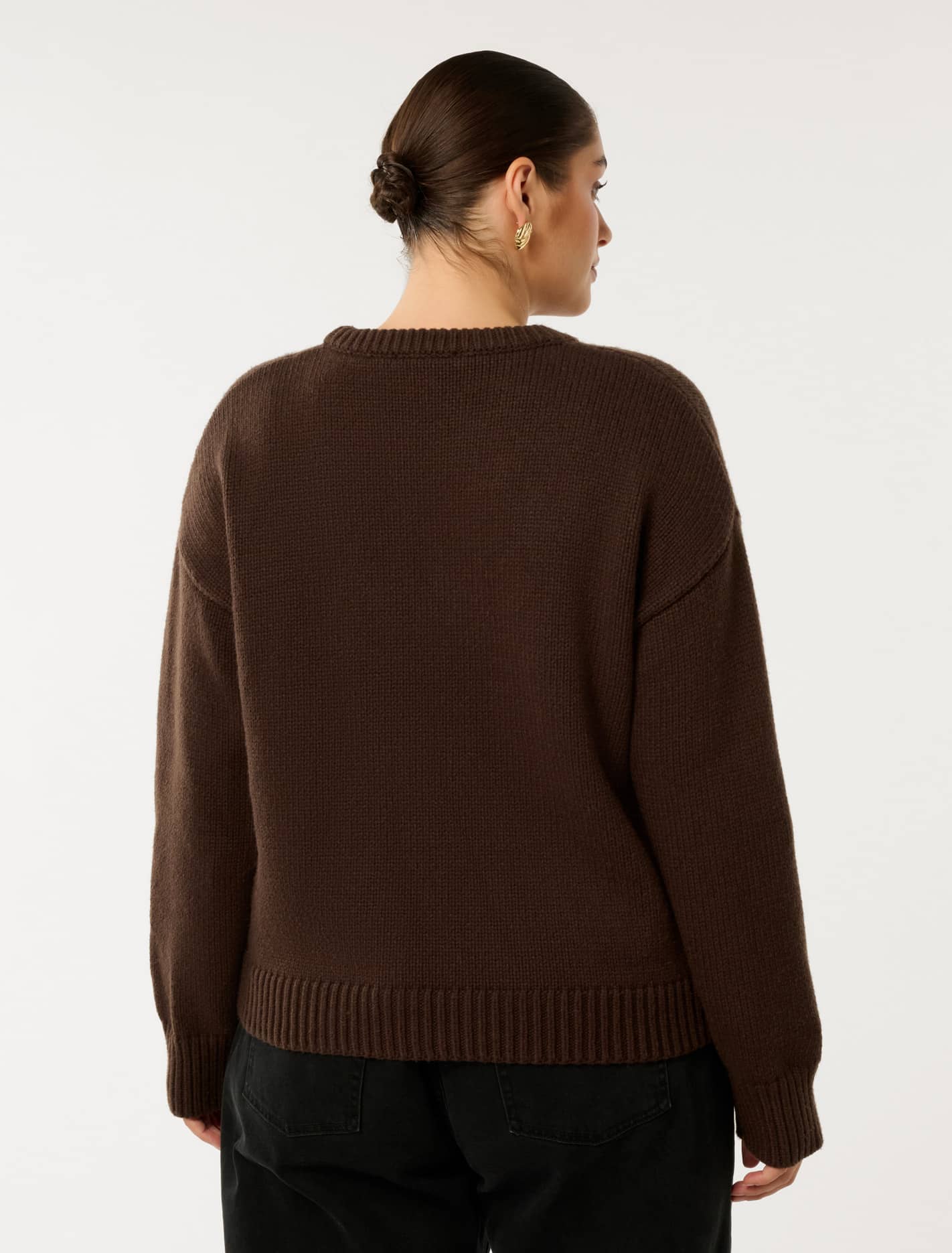 Matilda Curve Knit Crew Neck Sweater Shadow Brown