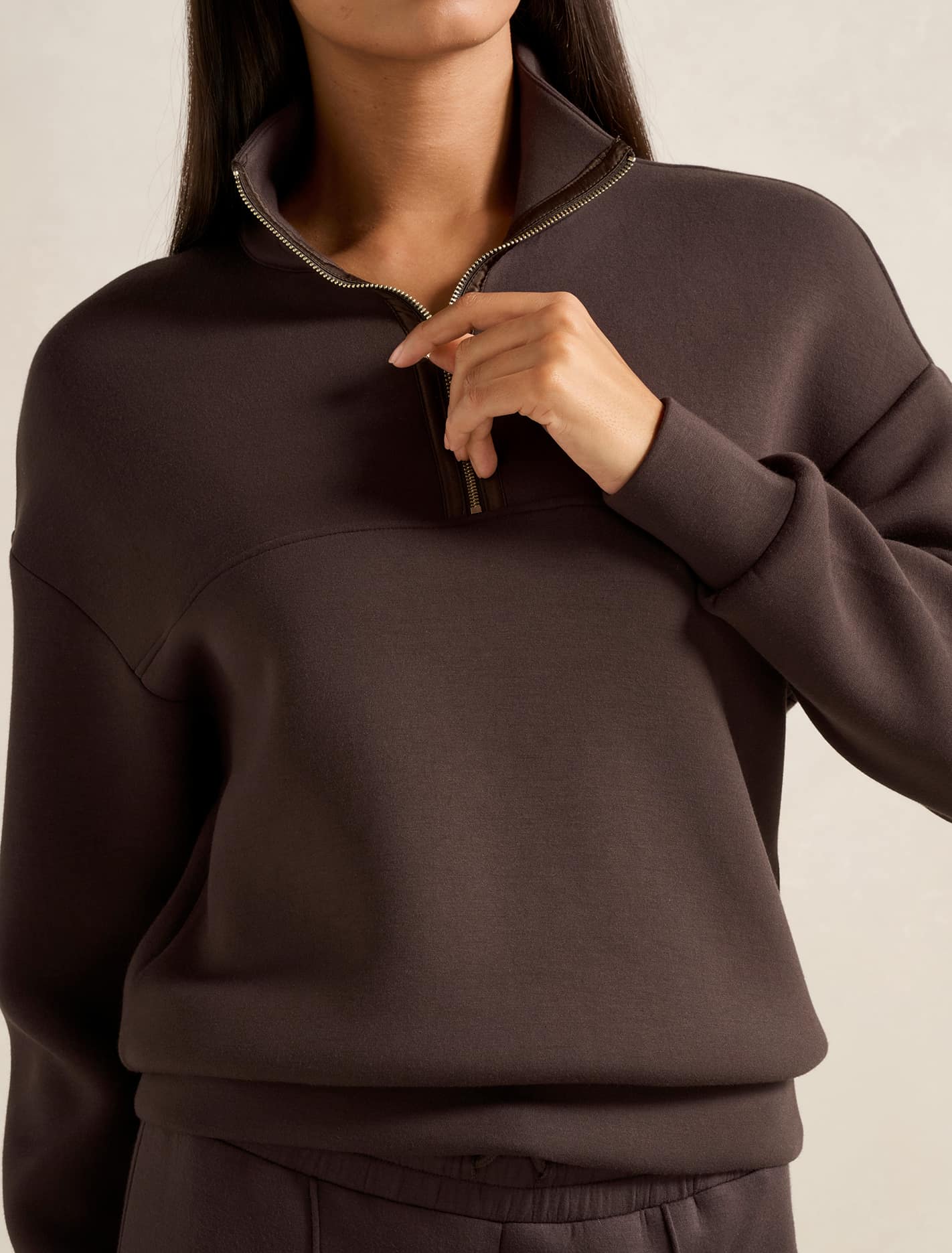 Lya Lounge Satin Trim Jumper Dark Chocolate